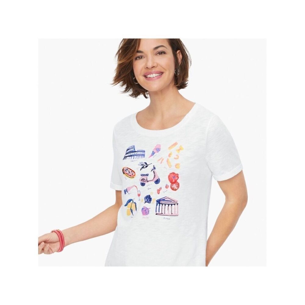 Talbots XS Iconic Italy Short Roll Sleeve Crewneck Graphic Tee